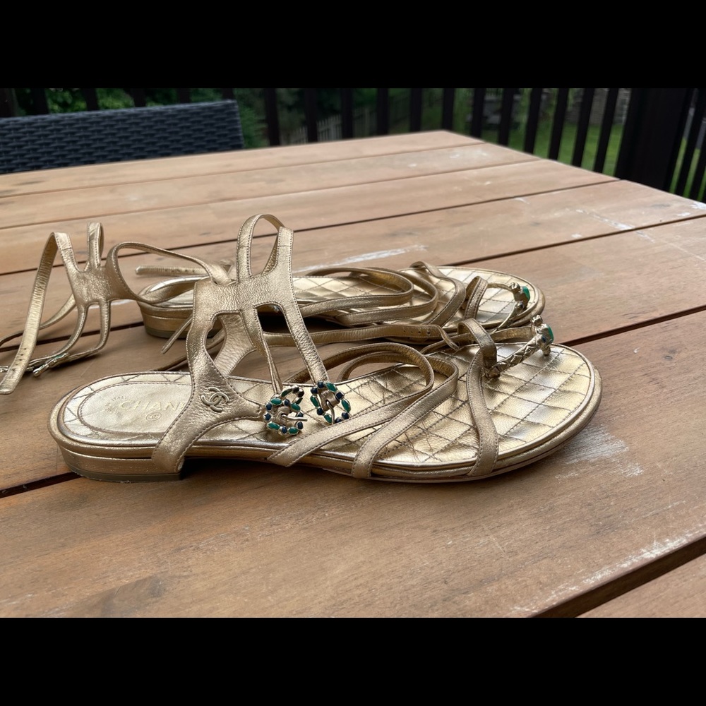 Chanel Golden leather gladiator